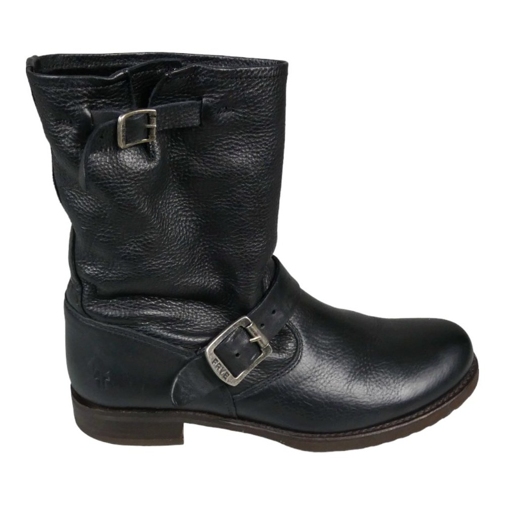 Frye Veronica Short Slouchy Black Boot Double Buckle Flat Moto Biker 9B #960